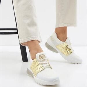 Plein Sport Gold Metallic Lace Up Shoes White Size 37/7